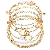 Branets Boho Layered Beaded Bracelets Set Gold Bangle Tassel Bracelet Circle Hand Chain Jewelry Accessories for Women Girls (6 pcs)