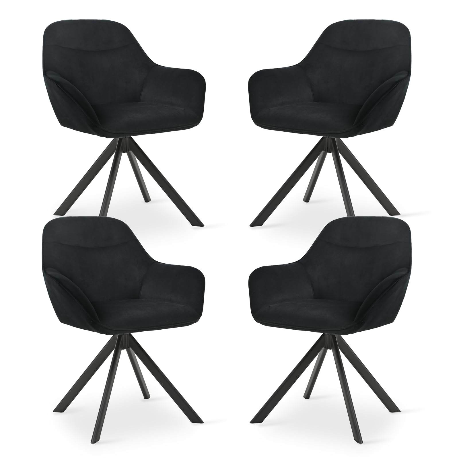 Goeurvant Black Swivel Dining Chairs Set of 4 Upholstered Bedroom Armchair for Living Room, Office, Velvet Kitchen Chairs