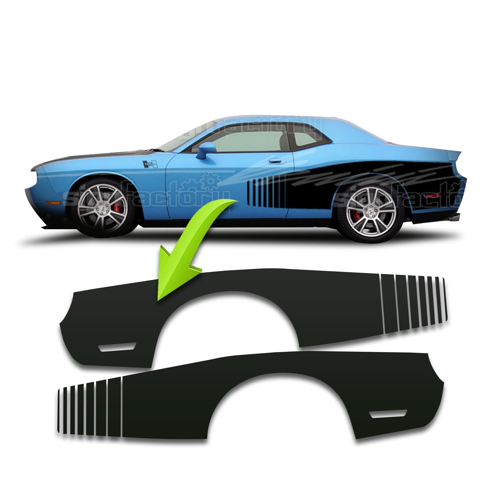 Cuda Billboard Side Stripe Racing Graphics Vinyl Decal Sticker Kit Compatible with Dodge Challenger Scat Pack Stripe Kit 2008-2014 2015-2024 (Matte Black, 2015-2024)