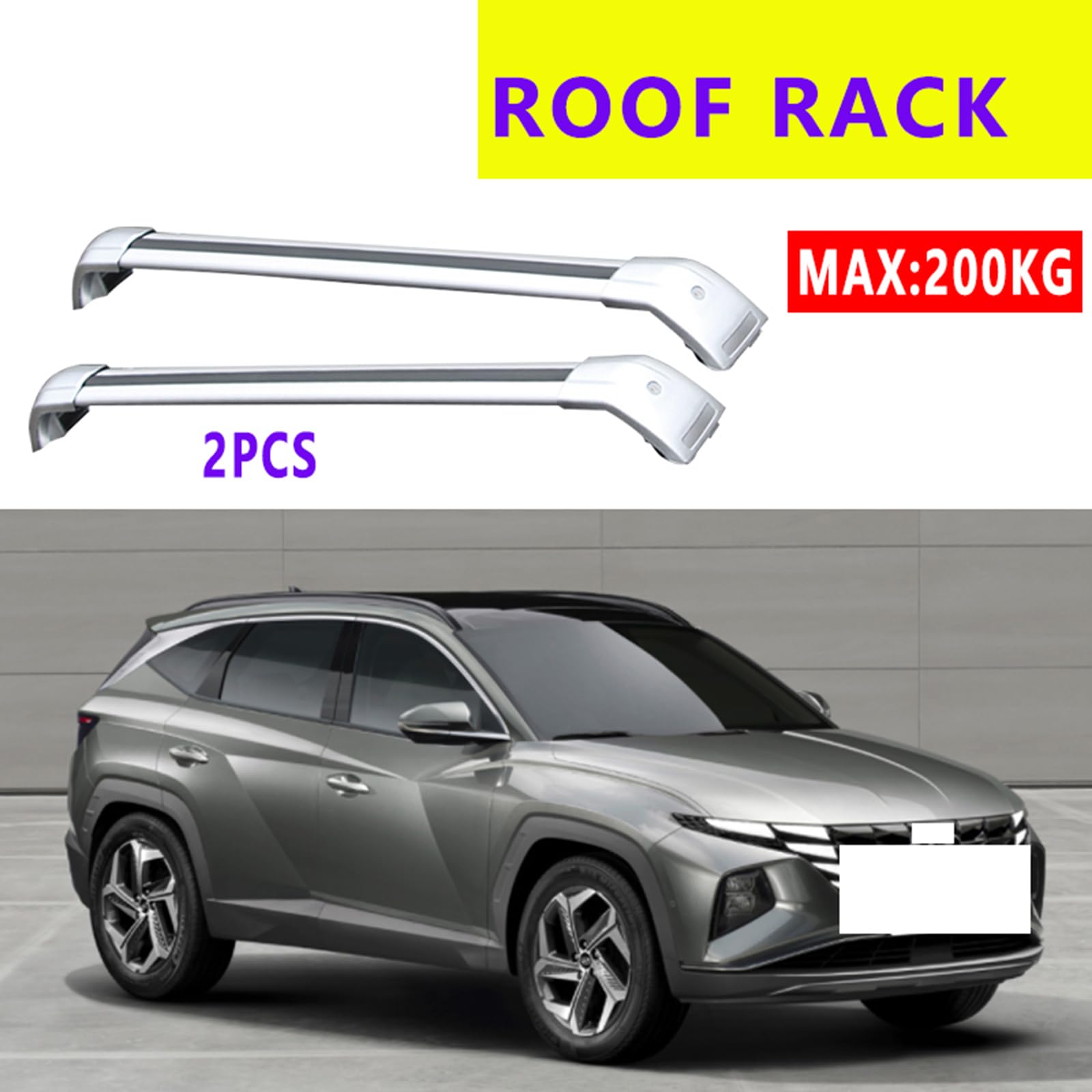 Compatible con Hyundai ix35 2 (LM) 2010-2015 Modelo Hook Barra de Techo Auto Portaequipajes Barras Transversales Gris Aluminio 2 Barras
