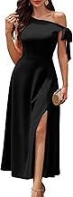 BeryLove Women's Formal Elegant Wedding Guest Dresses One Shoulder A Line Maxi Cocktail Slit Dress