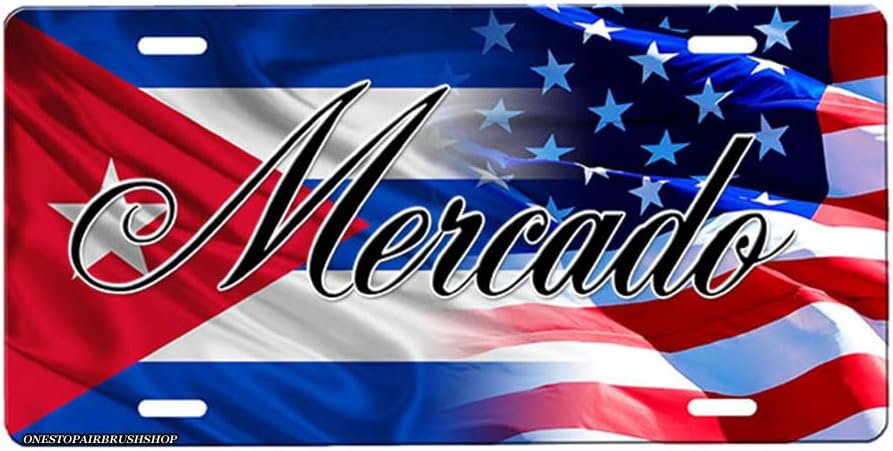Cuban Flag American Flag Personalized Novelty Vanity Plate Metal Sign