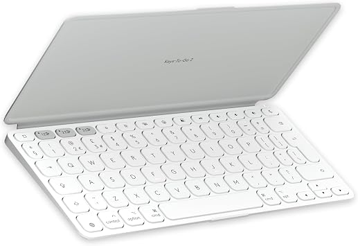 Logitech Keys-To-Go 2 Portable Wireless iPad Keyboard | Built-in Cover, Slim, Compact Wireless Keyboard for iPad, iPhone, Mac, Apple TV, Device Switch, QWERTY UK Layout - Pale Grey