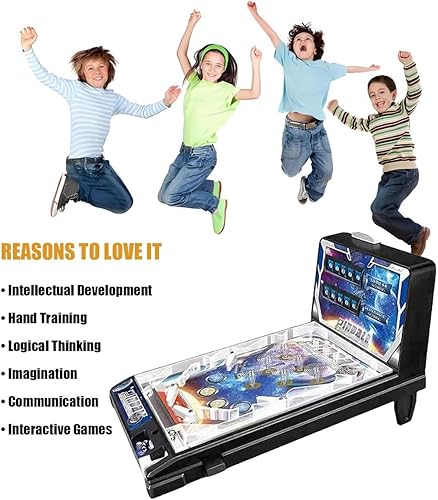 Miniatura 2 de Juego electrónico de pinball de mesa, máquina de arcade retro con luces, sonidos y marcador, juguete de disparo de bola de escritorio, para niños