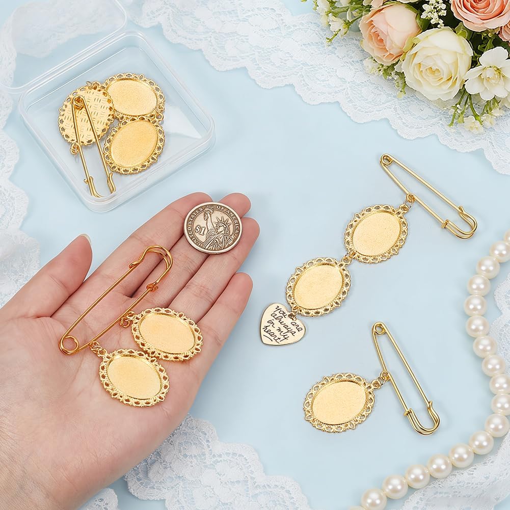 UNICRAFTALE 5Pcs 5 Styles Wedding Bouquet Photo Charm Oval Memorial Locket Pin Picture Pendant with Heart Charm Each Holds 1-3 Pictures for Bridal Flowers Tray:25x18mm