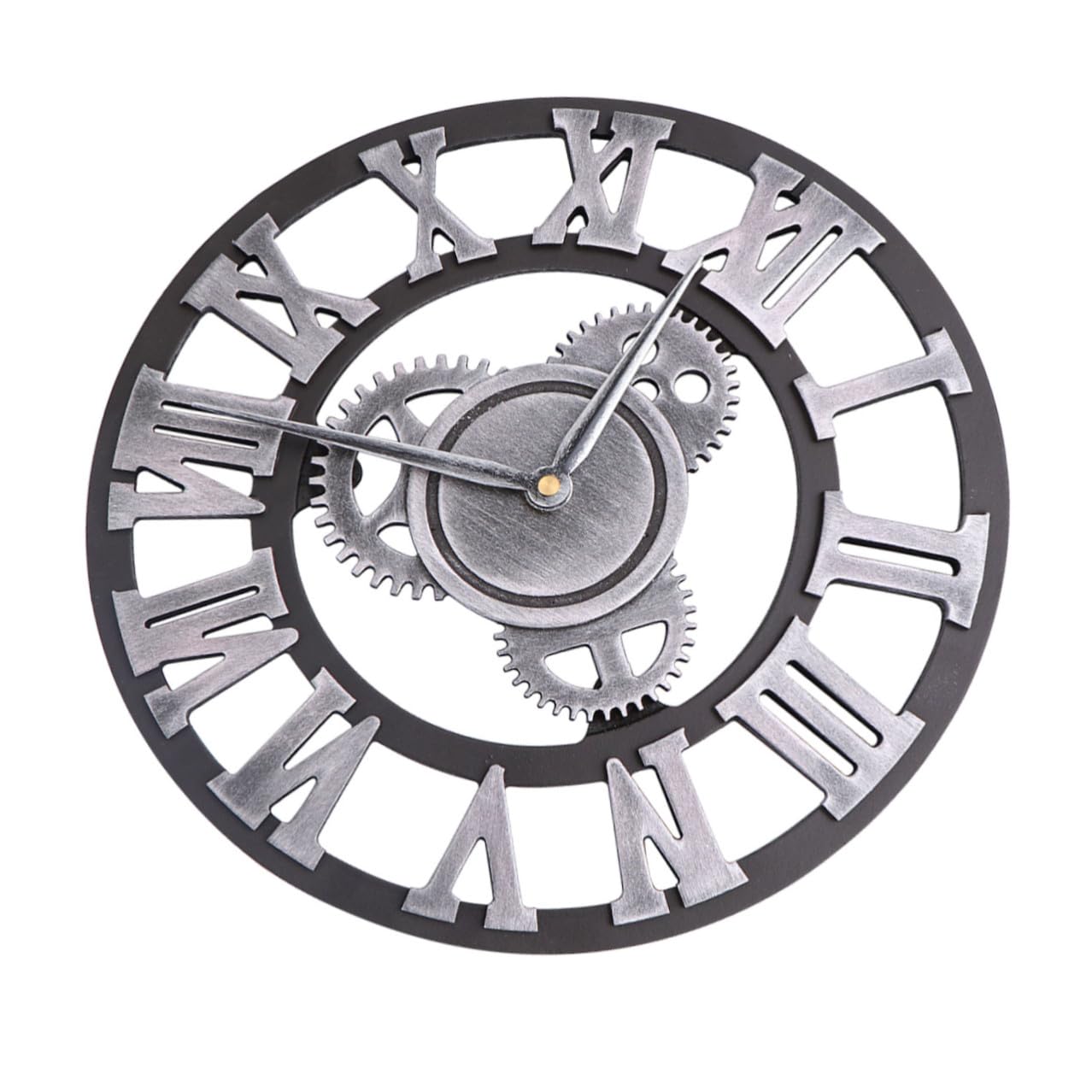 Orologio da Parete a Ingranaggi Stile Industriale Argento | Metallo e Legno, Installazione Semplice e Rimozione Rapida, per Camera da Letto o Idea Regalo