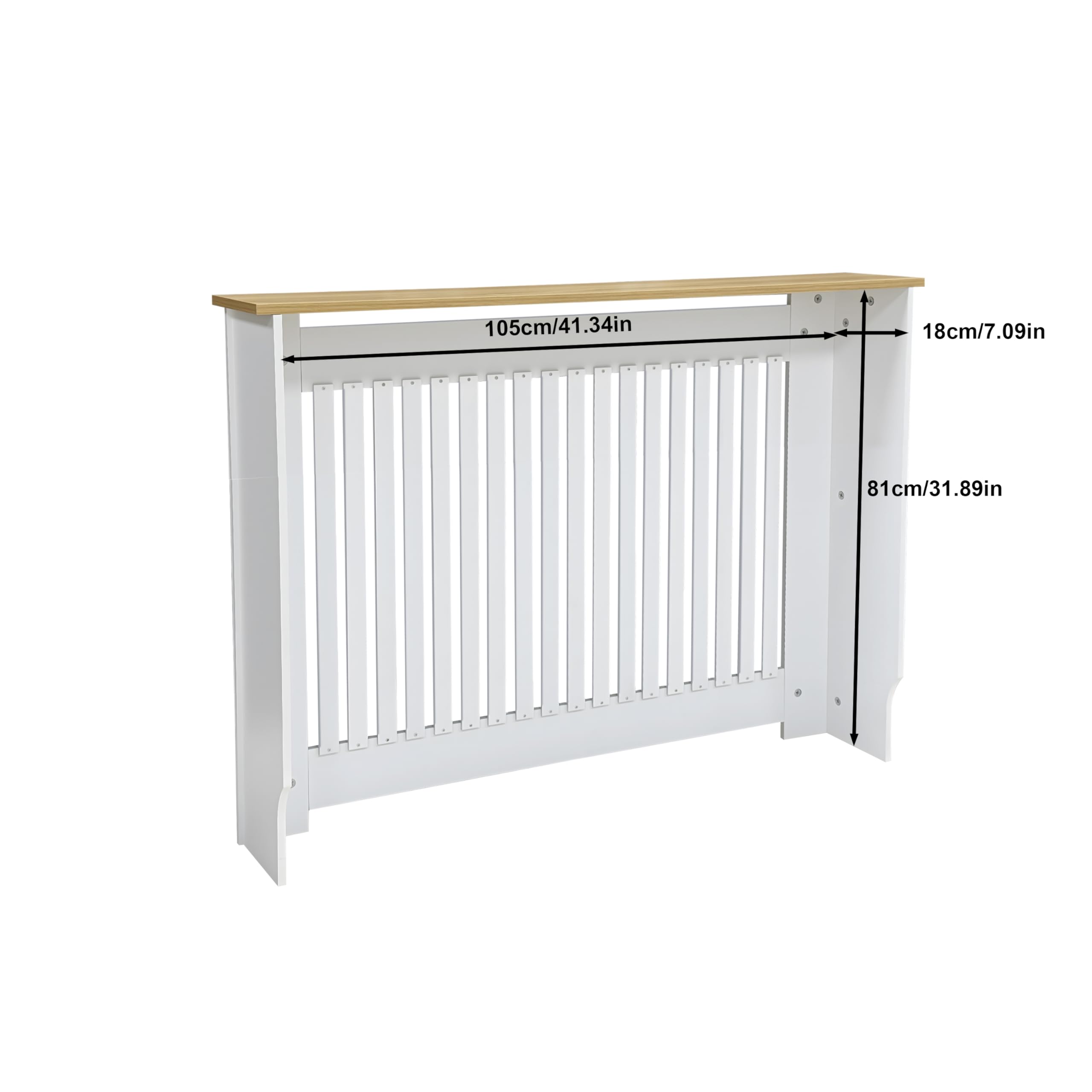 FATIVO Heizkörperverkleidung 112×20×83 cm Hohe Heizkörperabdeckung mit Holzstruktur Vertikal Lamell Holz aus verdicktes MDF lackiert Landhausstil für Schlafzimmer Wohnzimmer Büro Heizkörper Abdeckung