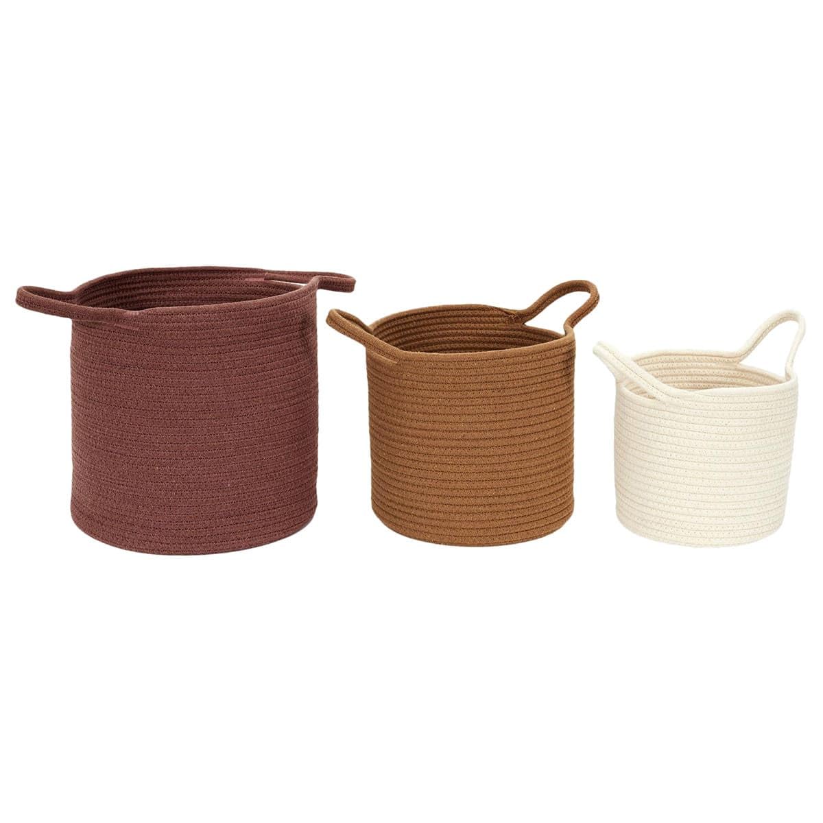 AltoBuy Lot de 3 Paniers Tressés Terracotta Marron et Blanc Crème - Brenda