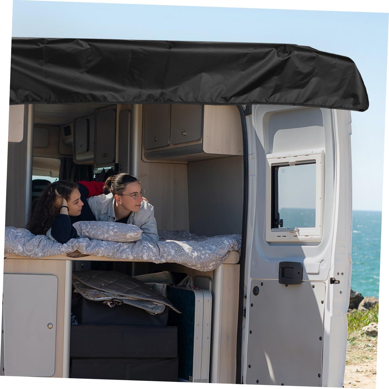 PRETYZOOM Oxford Rv Sunshade Trailer Cover for Travel Trailers Windshield Rear Trunk Protection