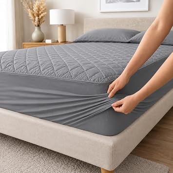 FORMEYA Yatak Koruyucu Alez Kapitone Gri Renk%100 Pamuk Fitted Alez Çarşaf 160 X 200