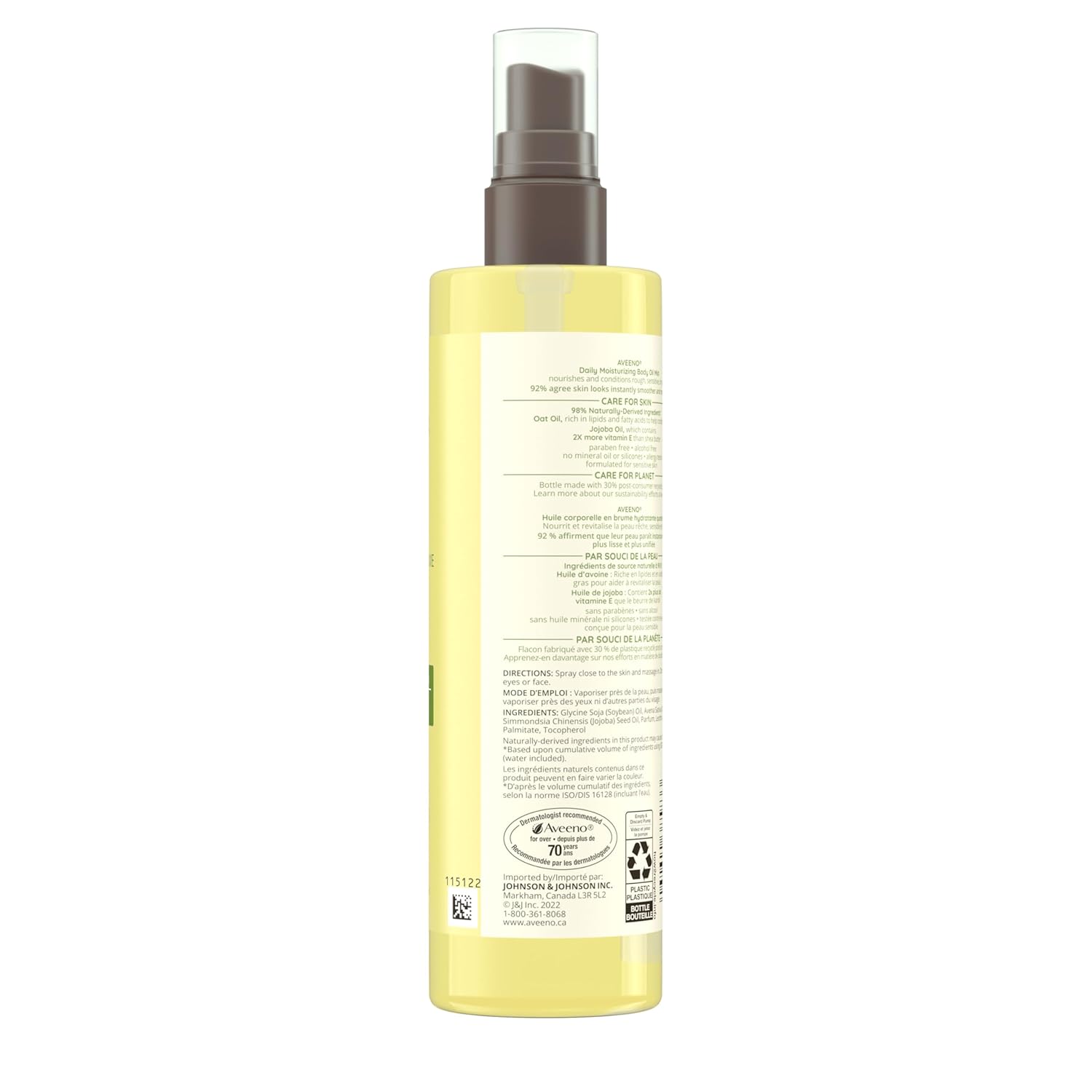 Aveeno Daily Moisturizing Oil Mist - Dry Skin, Sensitive Skin - Oat, Jojoba Oil - Hypoallergenic Body Oil - 200mL