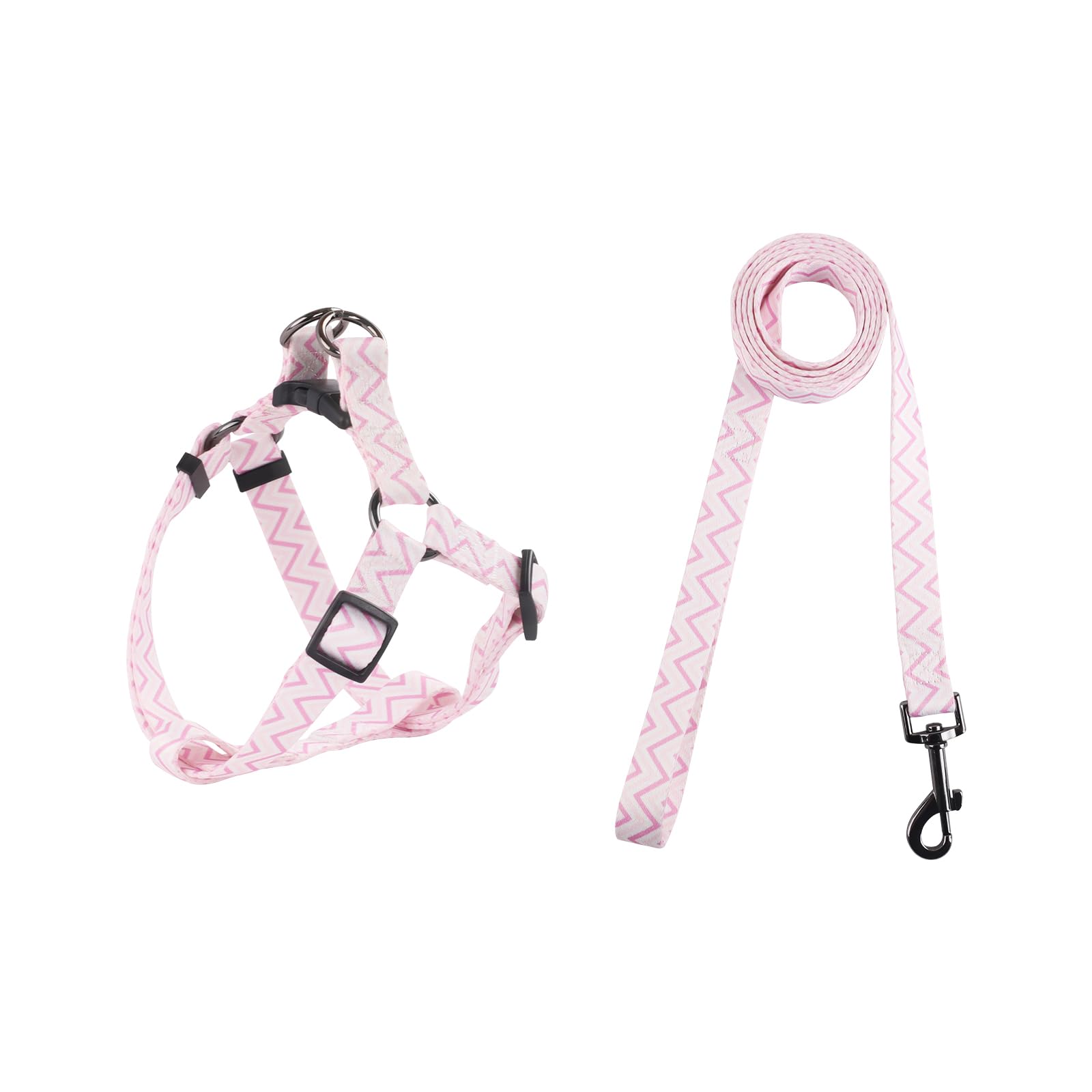 COSYHOMELONDON Dog Harness and Leash Set, Colorful Cloud Pattern, Breathable Adjustable No Pull Design for Small Medium Large Dogs, Size M (S, pink zigzag)