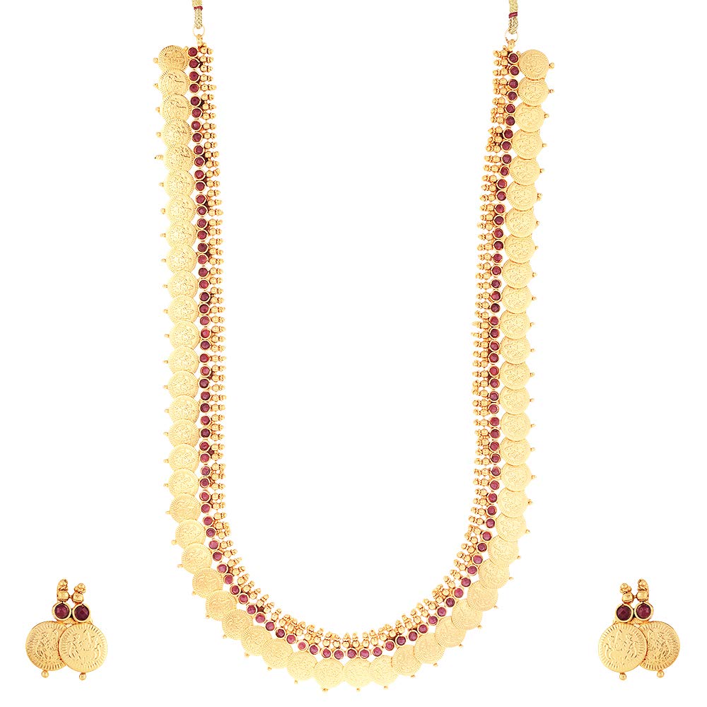 See full amazon price history chart for ZENEME Jewellery Set Gold Plated Long Traditional Maharani Red Pearl Studded Temple Coin Necklace Set with Earrings Jewellery For Women & Girls ZENEME Jewellery Set Gold Plated Long Traditional Maharani Red Pearl Studded Temple Coin Necklace Set with Earrings Jewellery For Women & Girls (B01G9858XK) Amazon Price History, Amazon Price Tracker