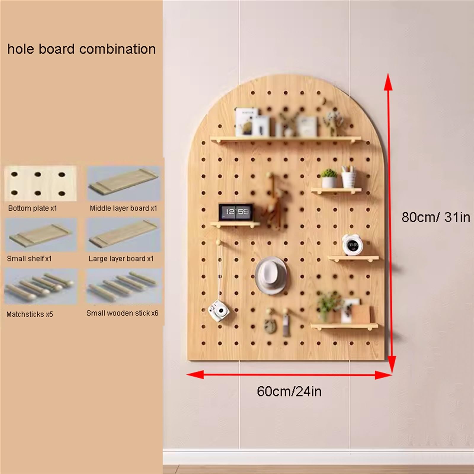 Pegboard Lochwand, Holz Stecktafel Kombination Wand Organizer-Set, Wandhalterung Steckbrett Teiler, Handwerk Veranstalter Steckbrett Anzeige Für Schlafzimmer Studie (Farbe : Grün, Größe : 60