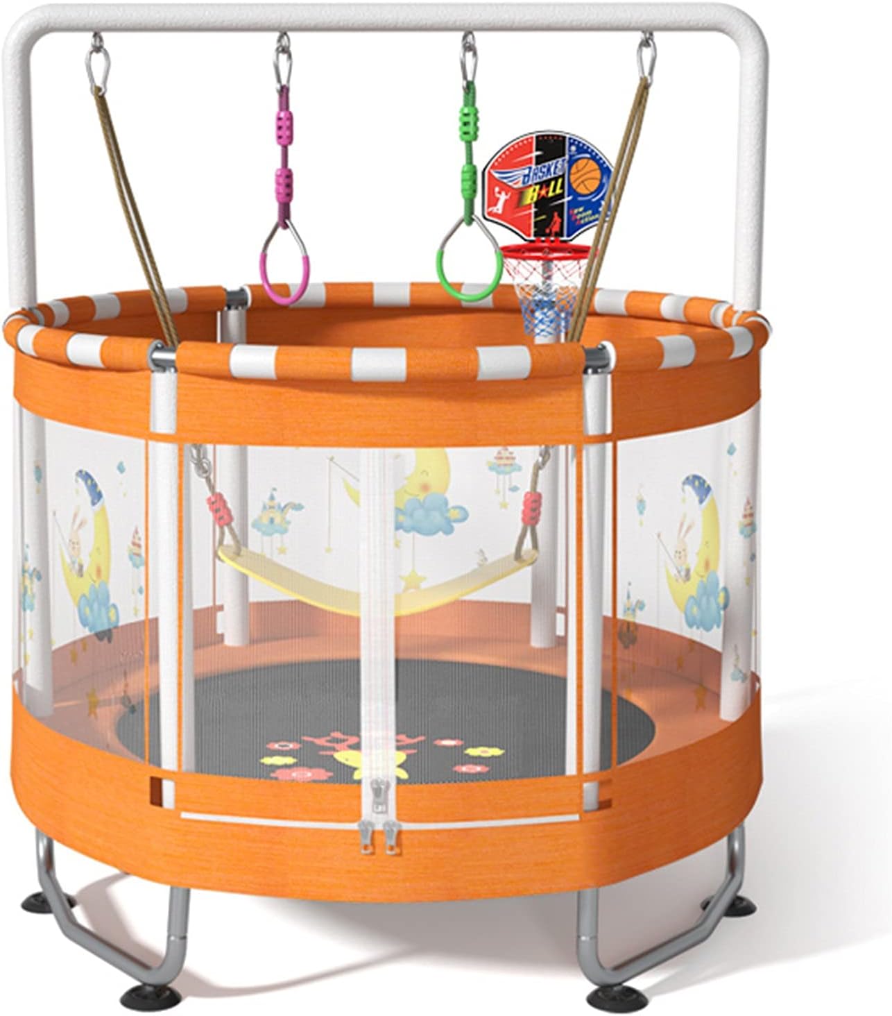 LKZL Trampolín, Trampolines para Niños Pequeños con Aro Baloncesto Balancearse, Anillo Elevación, Regalos Trampolín Salto Rebote Combinado Interior para Niño y Niña (Color : Orange)