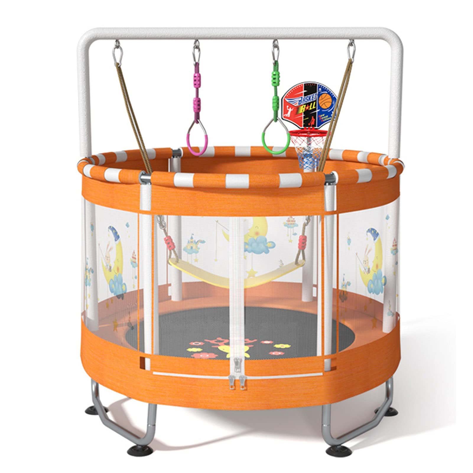 Trampoline Enfant 5FT (150 Cm) Avec Filet, Panier Basket, Balançoire, Sac De Boxe | Capacité 200 Kg, Intérieur/extérieur, 1 An Et +