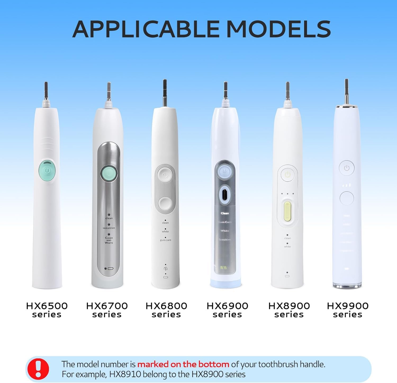 Diagram showing various Philips Sonicare toothbrush models and their series numbers