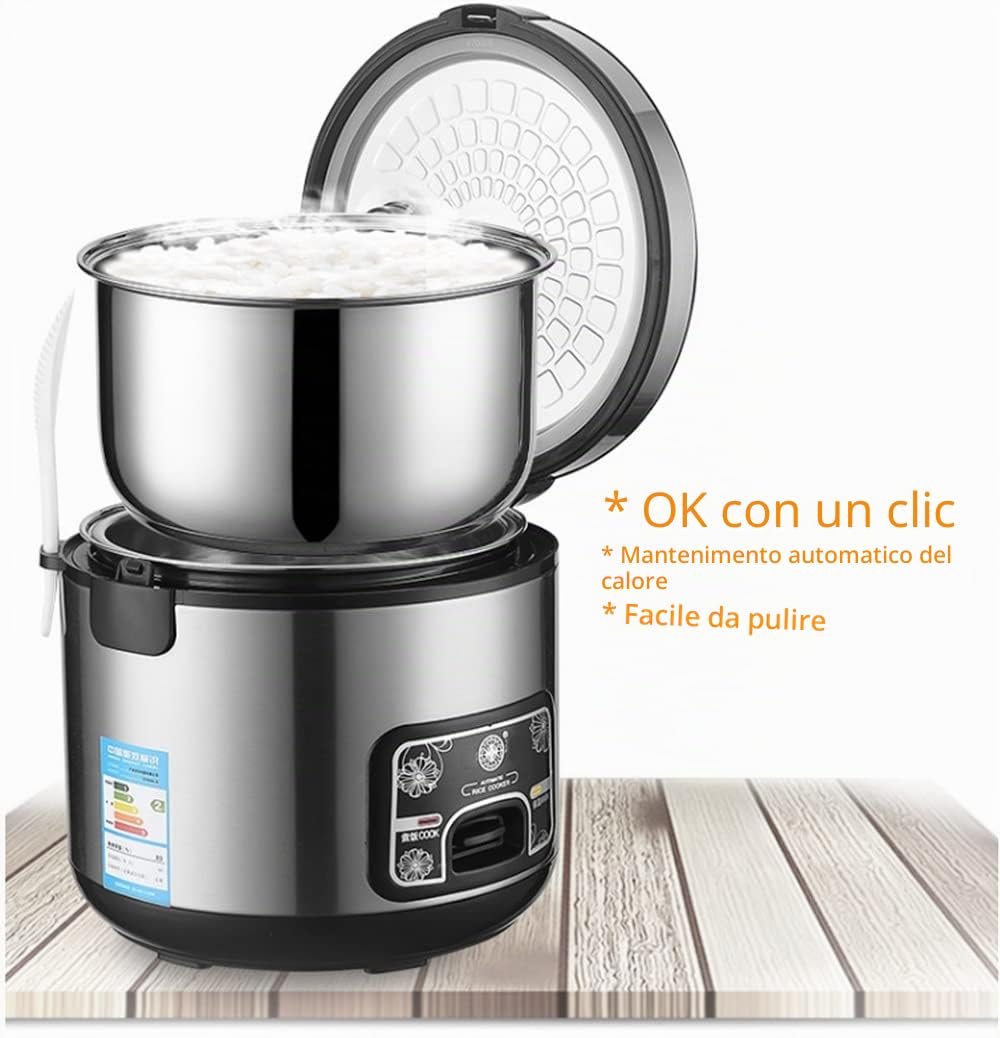 ZHANGMIN Cuociriso Elettrico, Pentola Interna Antiaderente in Acciaio Inossidabile 201, Funzioni di Cottura/Caldo in Acciaio Inossidabile, Alimentazione 220-240 V UK/EU (Color : 2L)