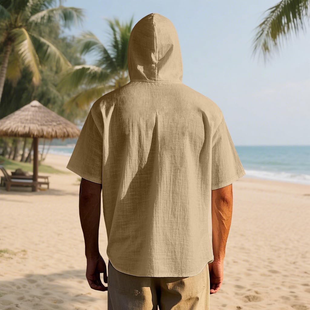 Men Linen Short Sleeve Button Down Shirt Summer Casual Hawaiian Beach Tops Lightweight Fashion Hoodies - Image 5
