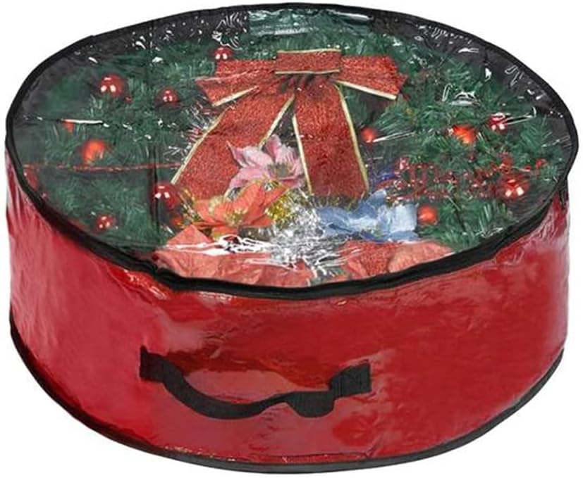 NOBRIM Christmas Wreath Storage Bag Foldable Garland Holiday Container with Clear Window Tear Resistant Fabric 30 Inch Green