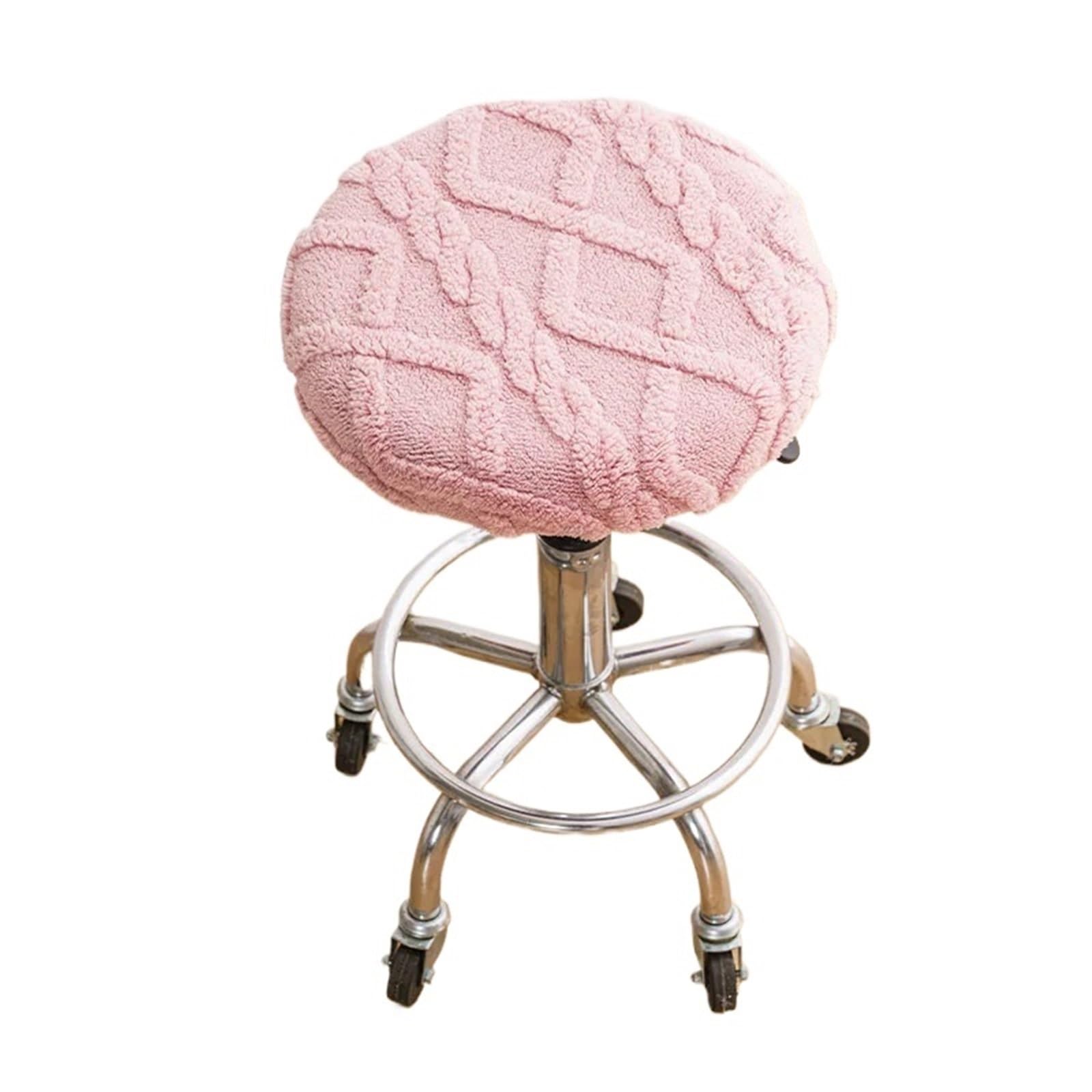 SHENJMAI Stool Covers Round Velvet Bar Stool Covers Round Cushion Chair Barstool Protectors Slipcovers(Pink)