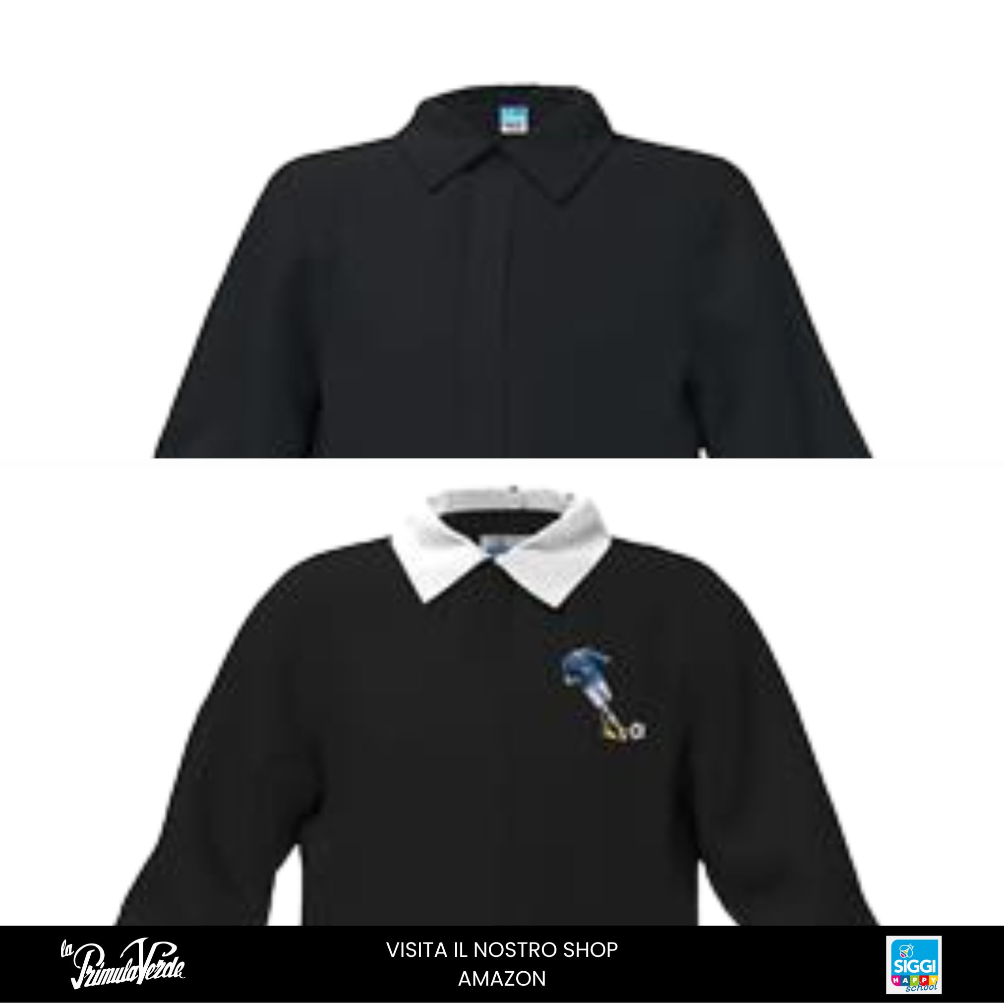 Grembiule Scuola Elementare Infanzia da Bambino, Nero, Zip con Bottone al Collo, Logo e Senza Logo, dai 6 ai 15 Anni.