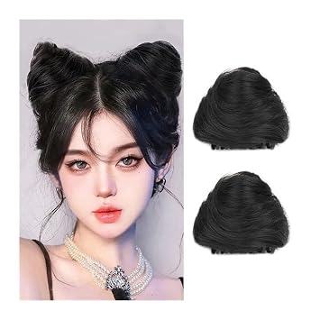 messy bun hair piece 2 PCS Donut Chignon Synthetic Hair Pieces Bun Extension Mini Claw Clip in Messy Hair Bun Extensions Wig ,Accessory for Women Girls Cat Ears Hair bun hair pieces for women  Color