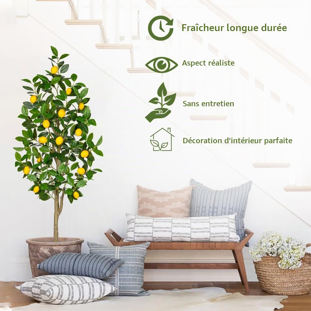 Oairse Citronnier Artificiel Grand 120 cm - Plante en Pot pour Intérieur et Extérieur - Arbre de Citron pour Décoration Moderne de Salle de Bain et Salon