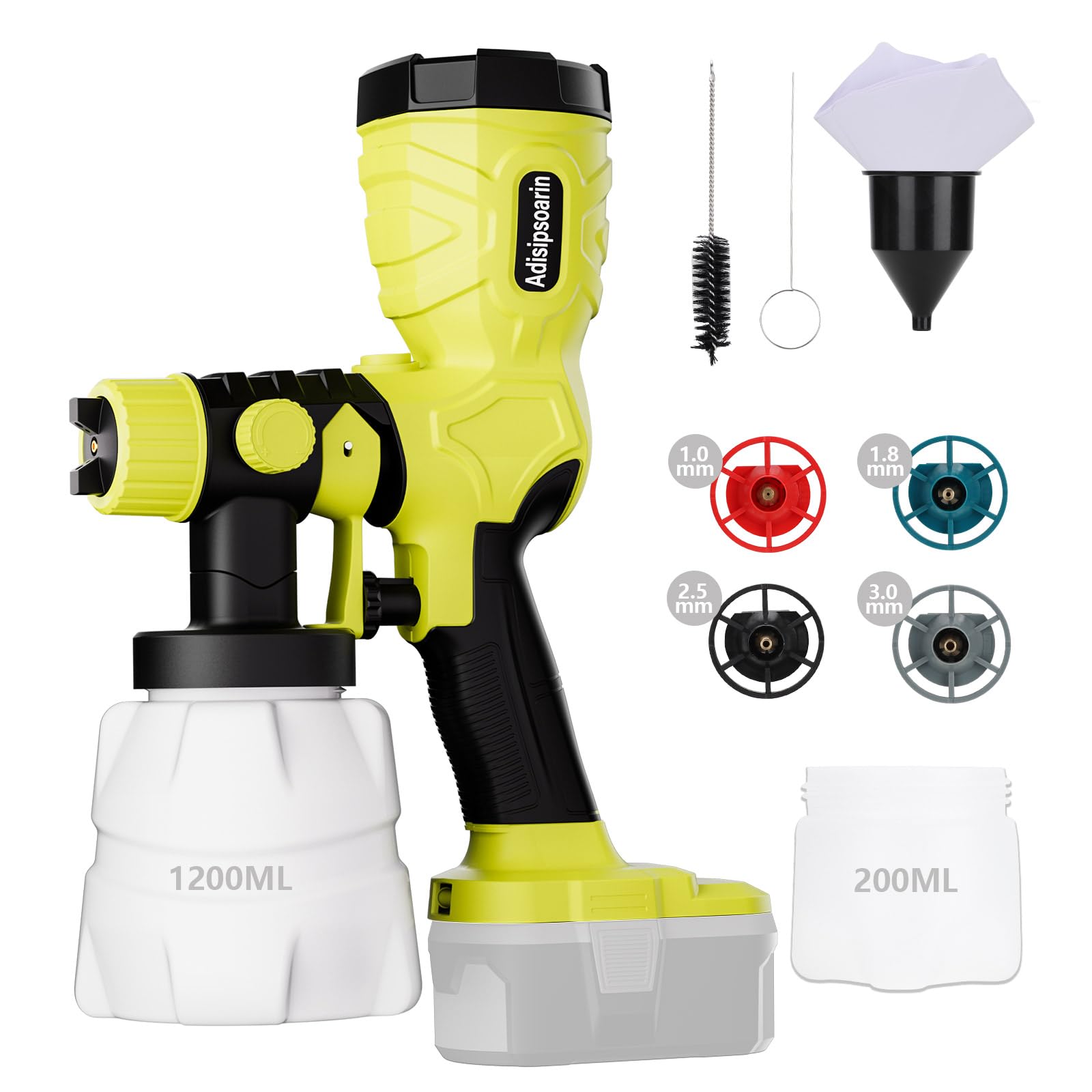Adisipsoarin 18v Paint Sprayer High Speed for 18v Battery, 2 Containers,Easy to Clean,for House Painting,Furniture(Batteries not Included)