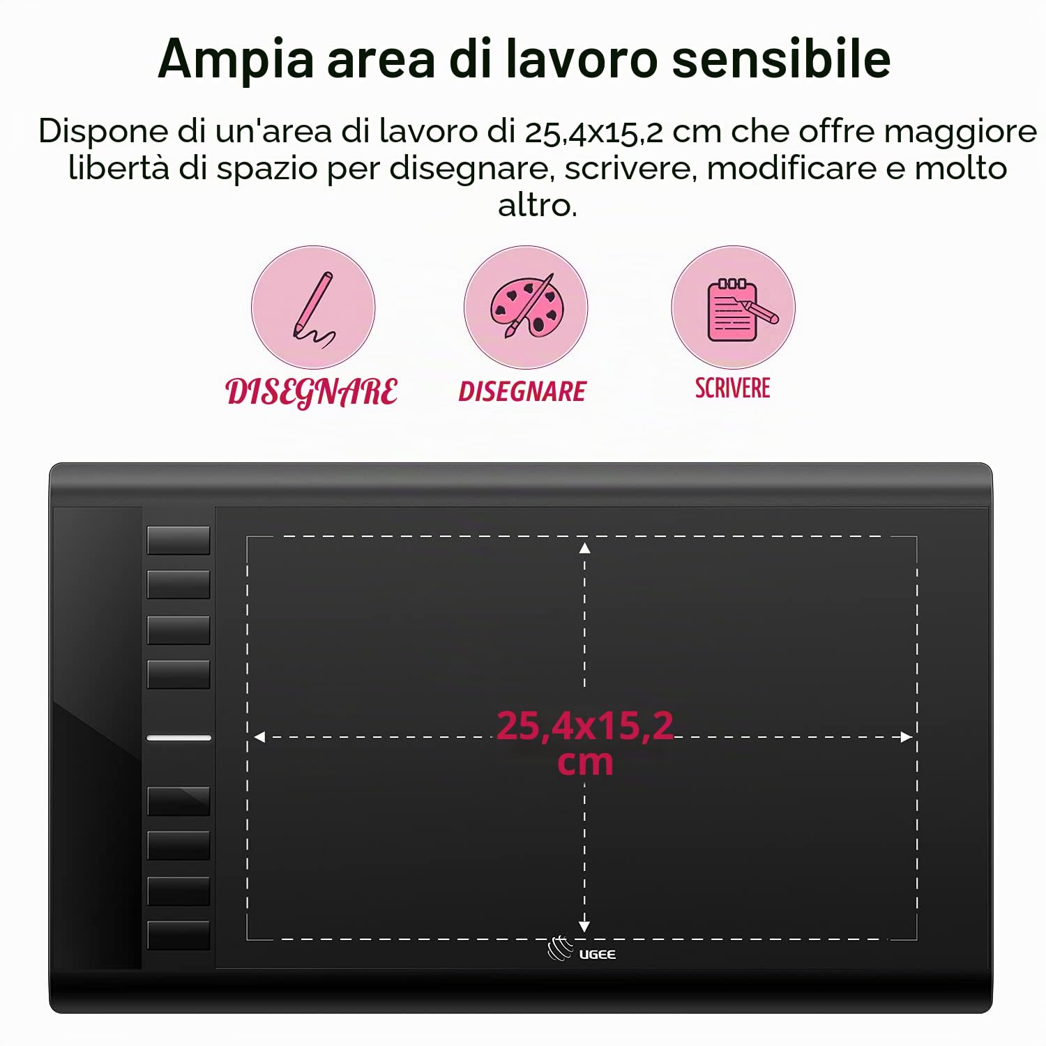 UGEE M708 Tavoletta Grafica, Tavola Grafica 10x6 Pollici, Tavola Ultrasottile con Penna senza Batteria, Pad Digitale per Win/Mac/Chrome, Nero