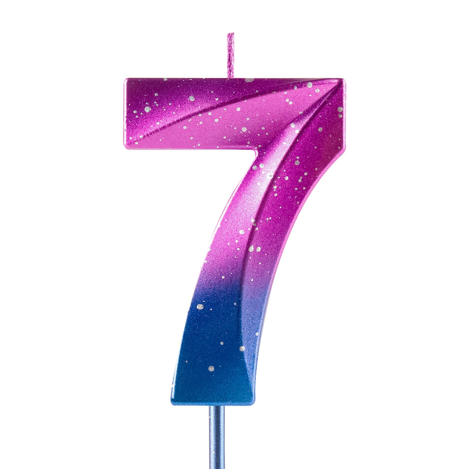 Number 7 Candles 7th Birthday Galaxy Gradient Happy Birthday Purple Blue Gradient Candle Premium Wax & 3D Diamond Design Cake Topper Decorations for