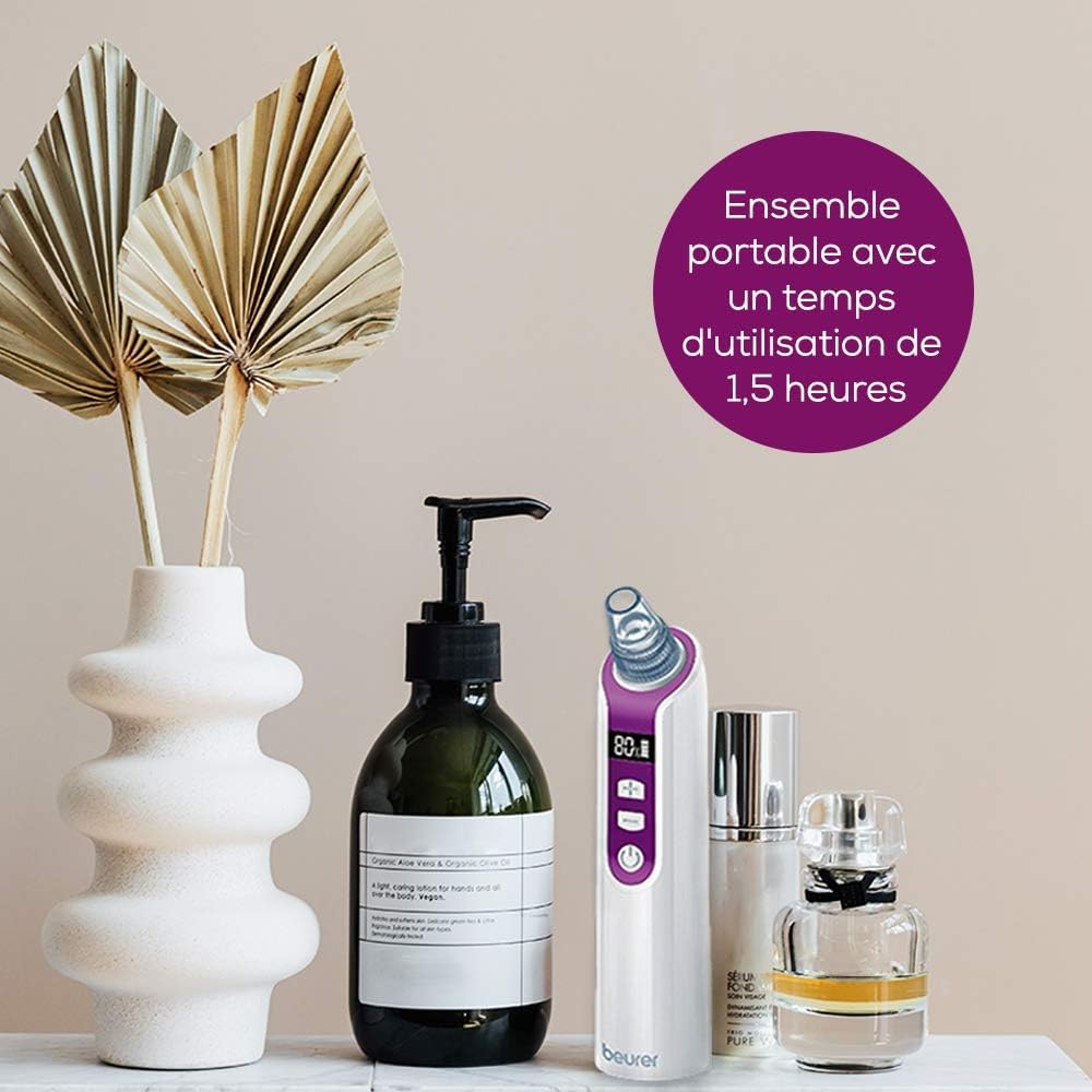 Beurer FC 41 Appareil anti points noirs, éliminateur électrique de points noirs pour un nettoyage des pores profond, 5 niveaux d'intensité et 3 têtes, convient à tous les types de peau