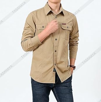 Amazon.co.jp: [Tasahaya] ミリタリーシャツ 長袖 メンズ ボタンダウン