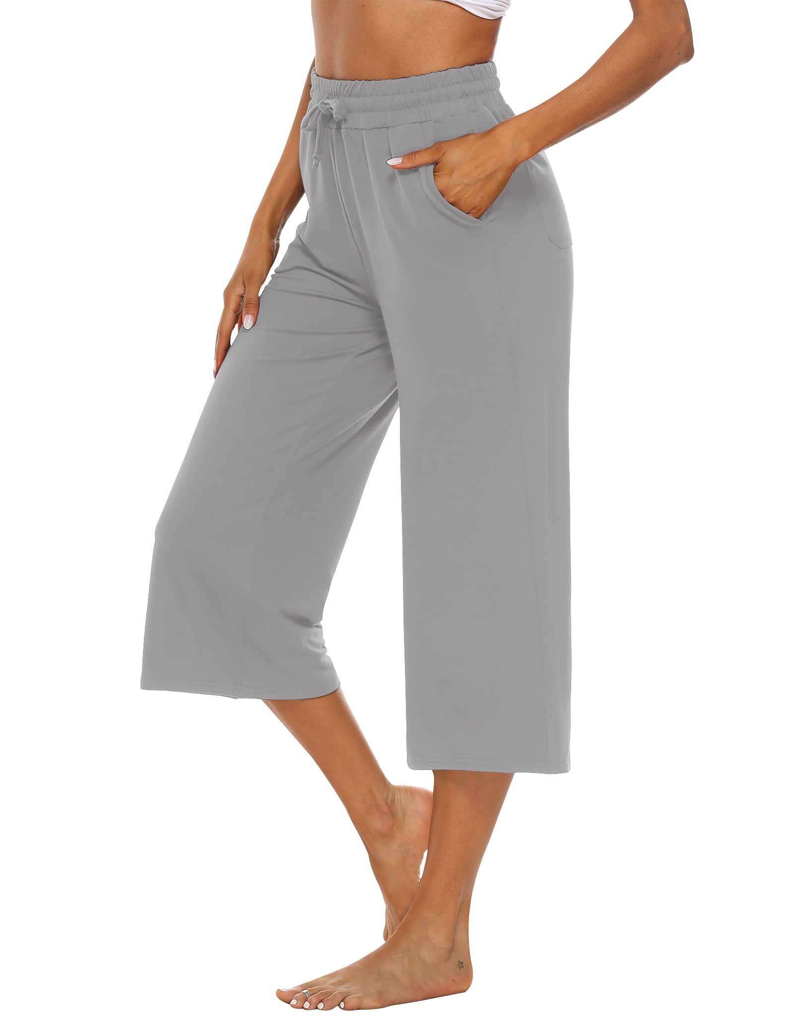 OYANUS Capris for Women Casual Summer Loose Comfy Drawstring Wide Leg Capri Pants with Pockets
