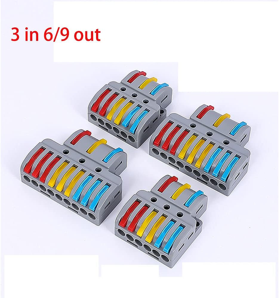 10pcs Quick Wiring Connectors Fast Connection Terminal Blocks Lighting Electrical Cable Compact Wiring Connector(3 in 9 out)