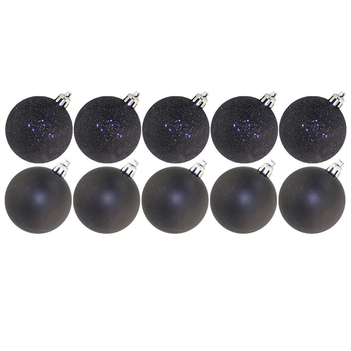 Black Christmas Baubles 10 Pack 60mm Glitter/Plain Decorations 6785