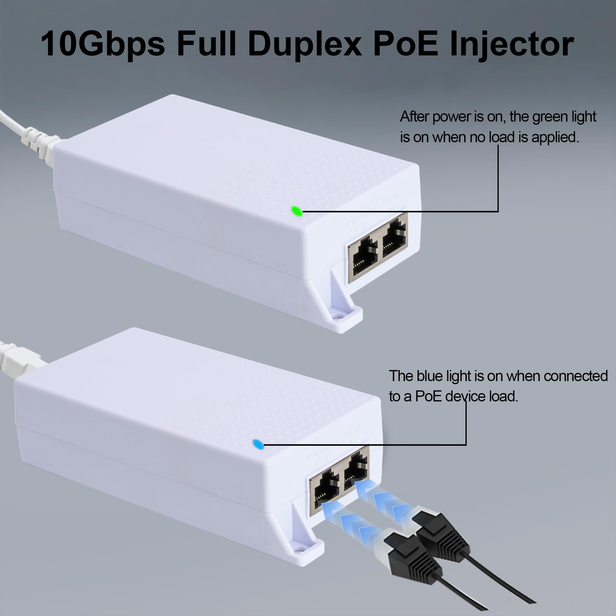 Wtryskiwacz 10G PoE++, 1G/2,5G/5G/10Gb/s, 802.3af/at/bt, zapewnia moc Ethernet PoE 15,4 W/30 W/60 W, do 100 m (100 m), dla urządzeń o bardzo wysokiej prędkości i dużej mocy