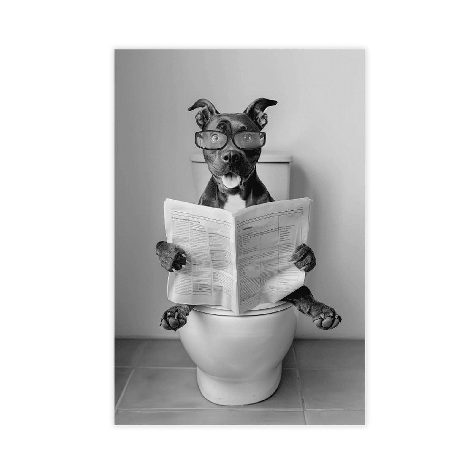 Wjwart Staffordshire Bull Terrier Reading Newspaper In Toilet Canvas Poster Wall Art Print Picture Paintings 12X18inch(30X45cm)