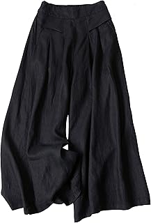 Women's Culottes Linen Cropped Wide Leg Pants Elastic Waist Casual Palaz...
