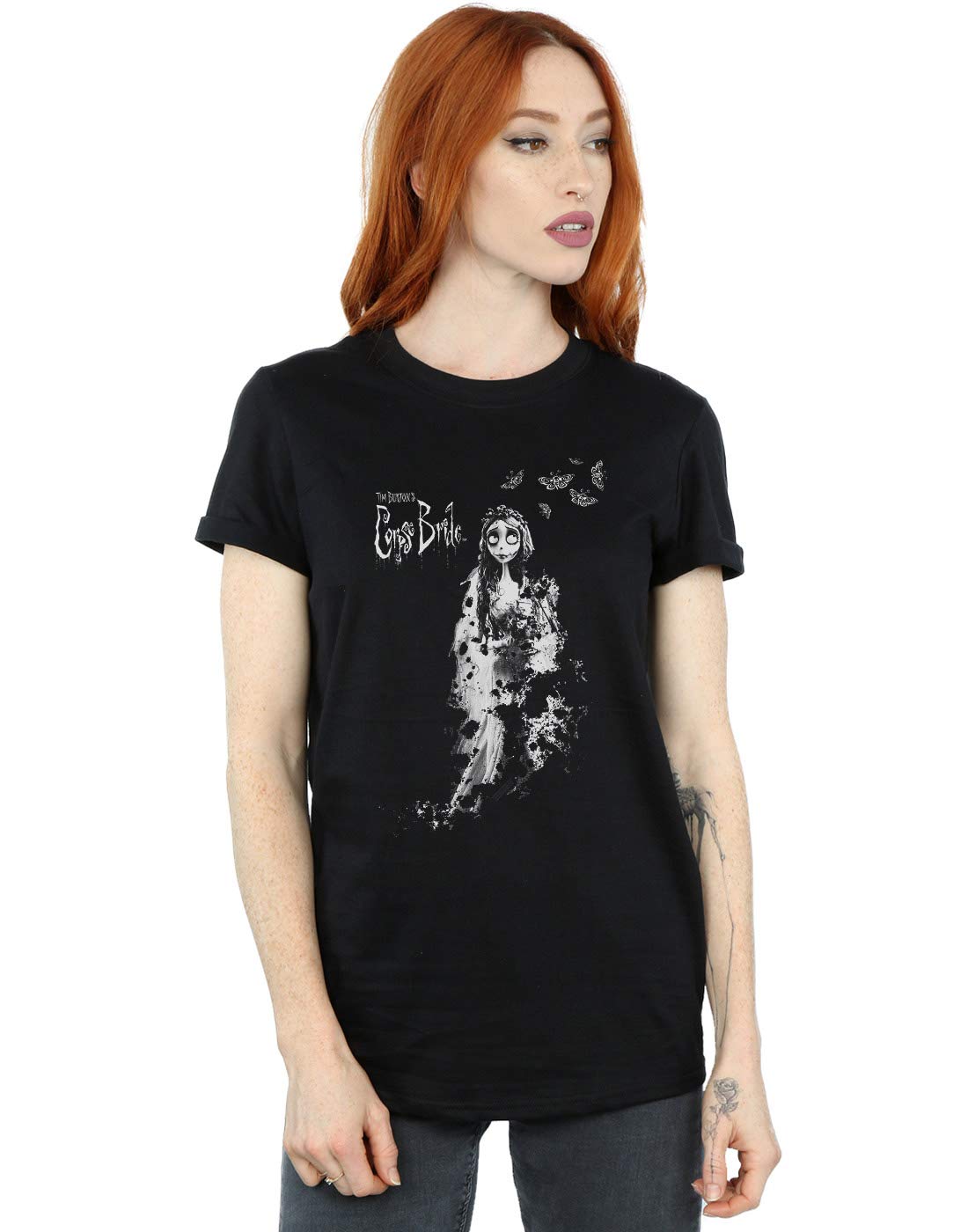 Absolute Cult Women's Black Corpse Bride Distressed Bride Boyfriend Fit T-Shirt XX-Large