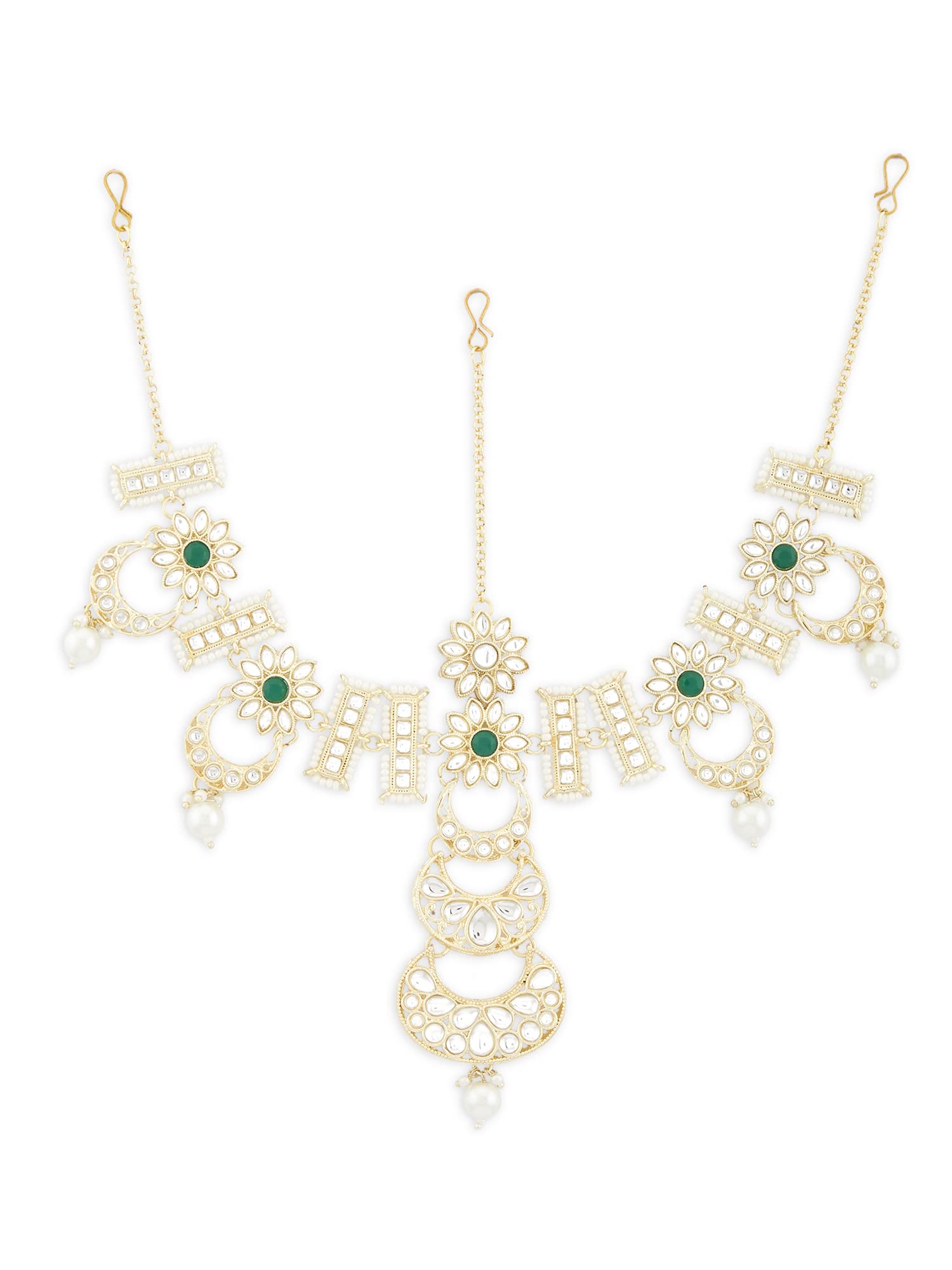 Gold Tone Kundan & Pearls Bridal Matha Patti Style Maangtikka For Women-ZPFK13191-image-32