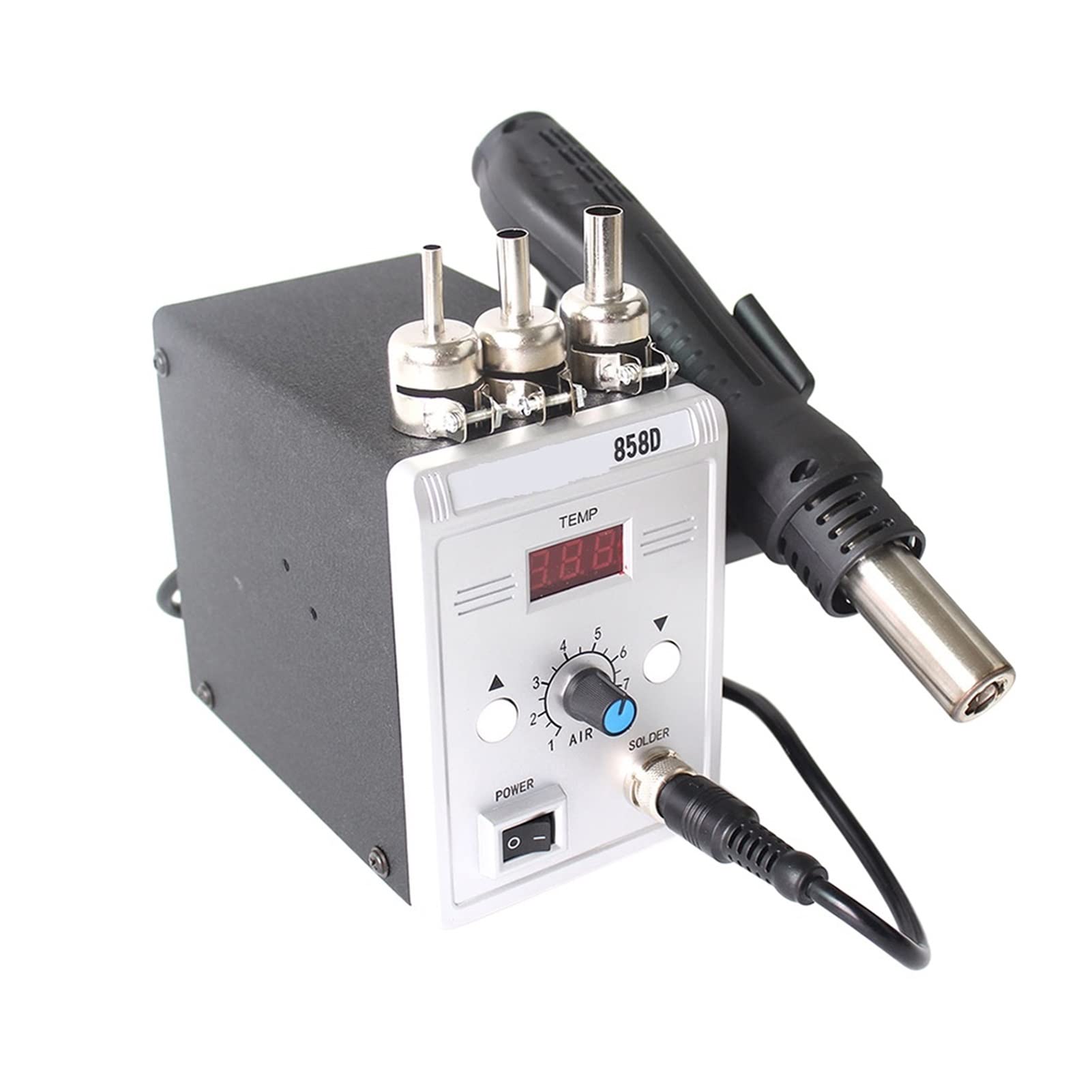 Lötstation, 858d Hot Air Gun 70 0W BGA Lötung Lötmittel entlordende Station Hitze Luftgeschirrgebläse Haartrockner Löten SMD SMT Schweißreparaturwerkzeug(SET-3)