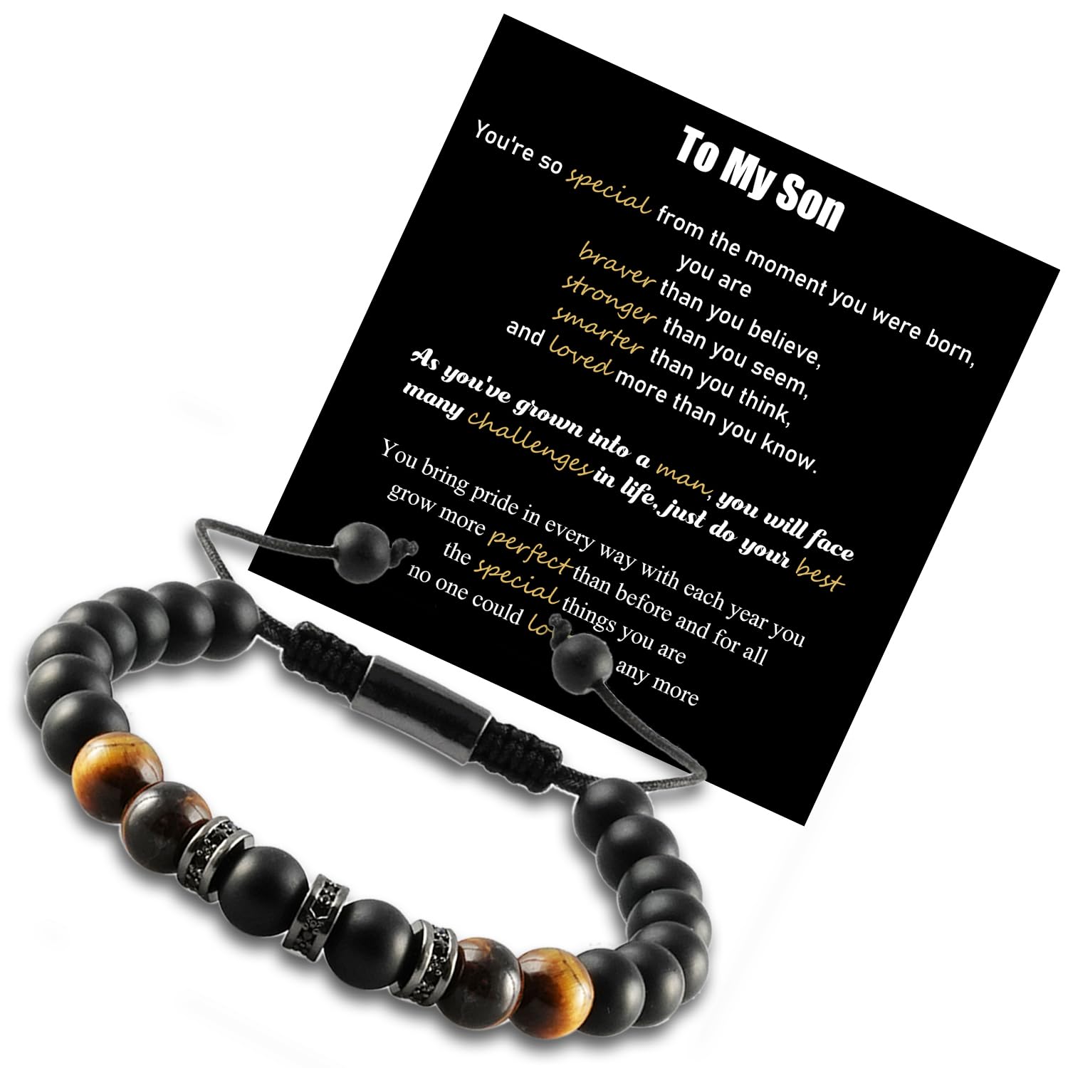 SHIEAGLELDMens Bracelet, Boyfriend Husband Soulmate Bracelet, Tiger Eye Bracelet Black Matte Stone Bracelet, Adjustable Natural Beads Gemstone Bracelets, Bracelet for Men with Exclusive Jewellery Gift Box