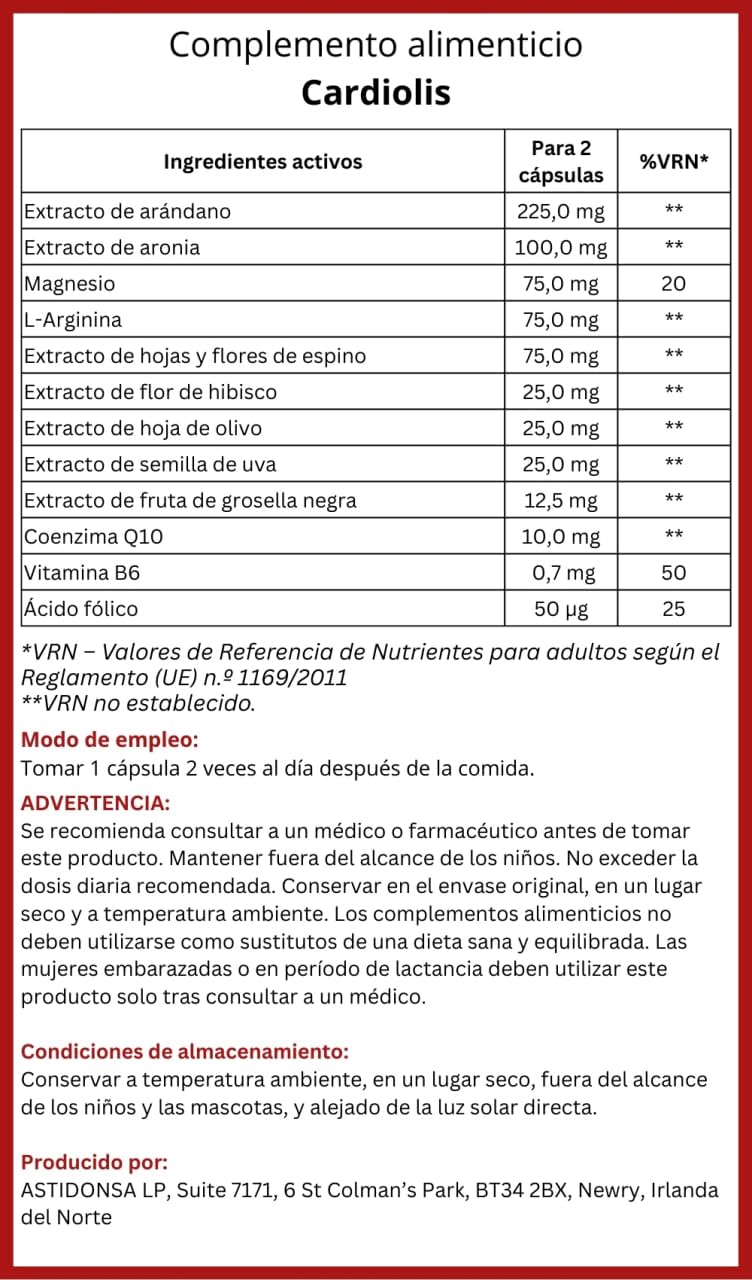 CARDIOLIS integratore alimentare per adulti – 60 capsule – con estratto di mirtillo rosso, coenzima Q10, magnesio. (1)