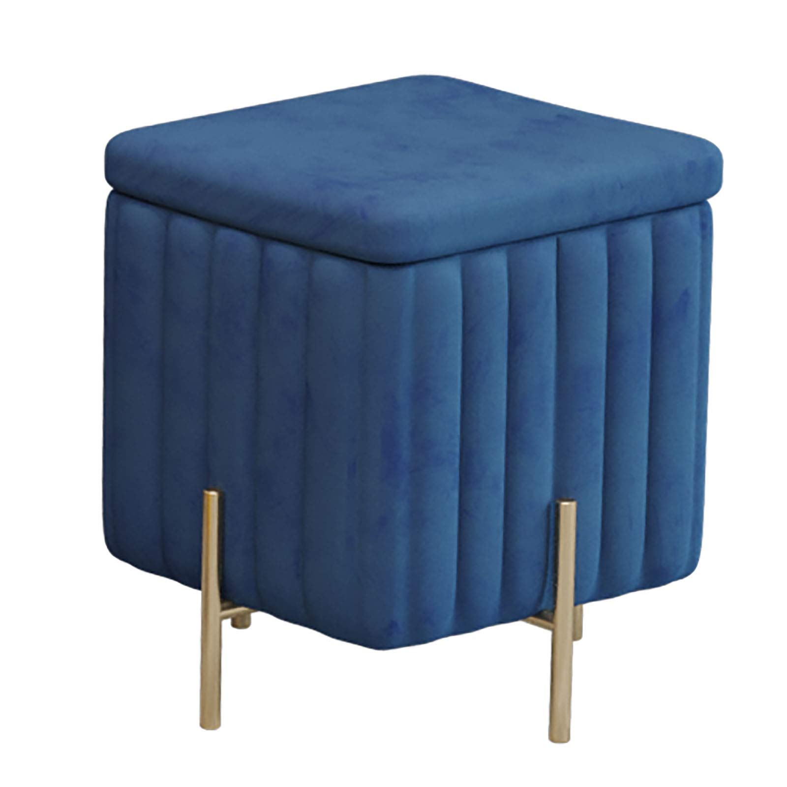 Beautify Green Velvet Footstool Pouffe Storage Stool Ottoman Cube Footrest Square Chest with Gold Legs for Bedroom, Dressing Table（Size : 45x45x42cm） (Color : Royal bluem, Size : 45x45x42cm)