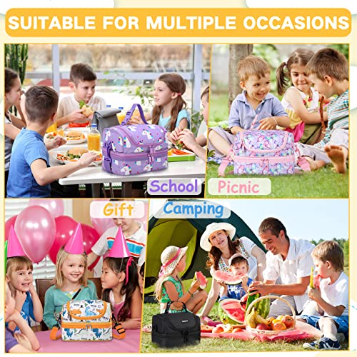 Vaschy Lunch Box Bag Kids, Insulated Two Compartments Cooler Bags For Boys Girls W Shoulder Strap For School,Daycare,Kindergarten,Picnic Dinosaurs Yellow #TOP7