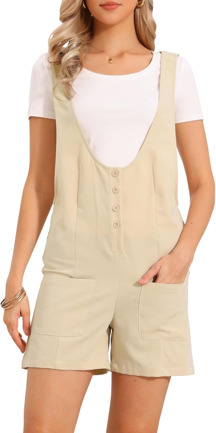 Allegra K Casual Rompers for Women Summer Adjustable Straps Shorts Overalls Loose Jumpsuit 2026 Beach Vacation Outfits