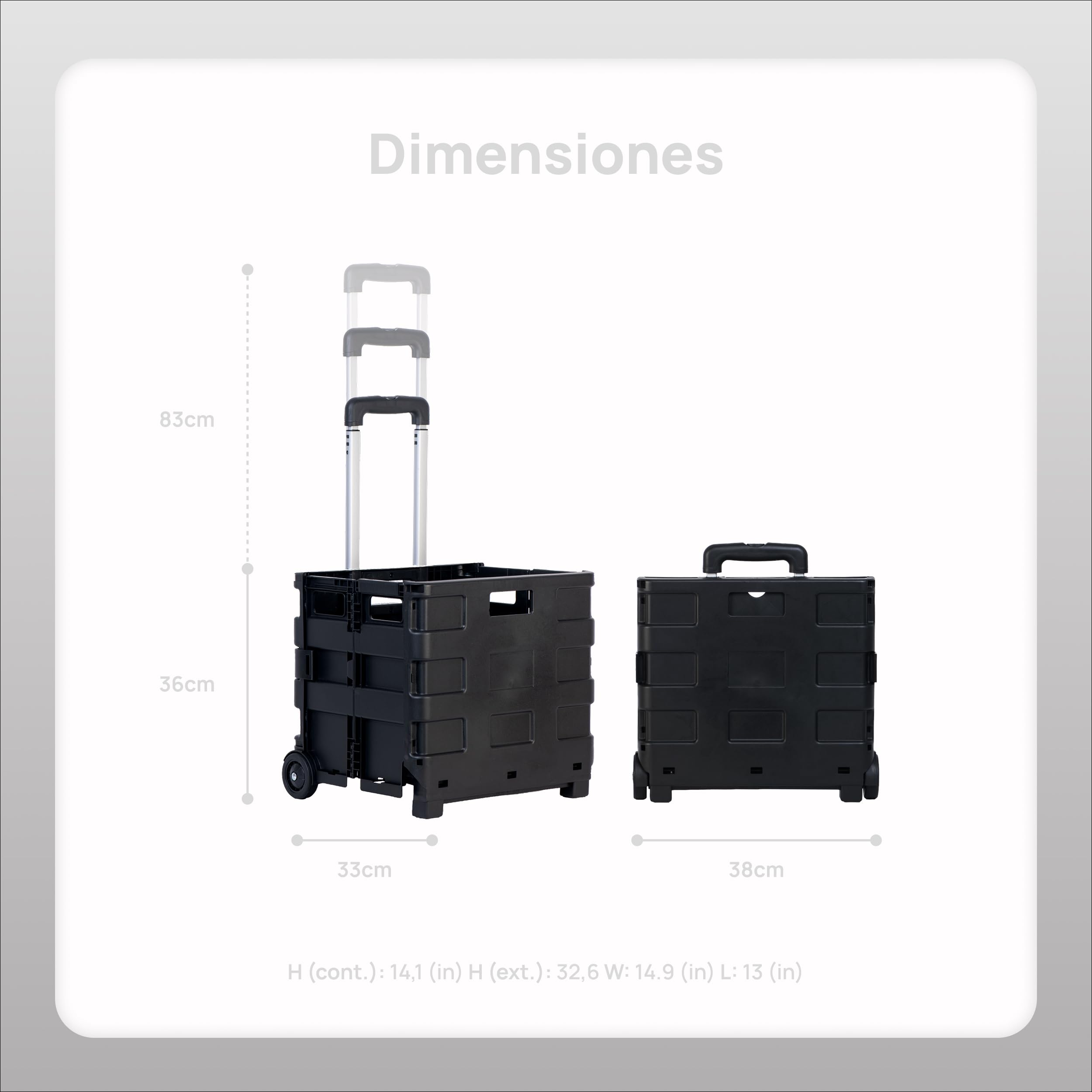 KOMBO - Carrito Trolley Plegable Multiuso con Ruedas y Mango Telescópico Extensible 38x83,5x33 cm – Caja Rígida de Plástico Plegable