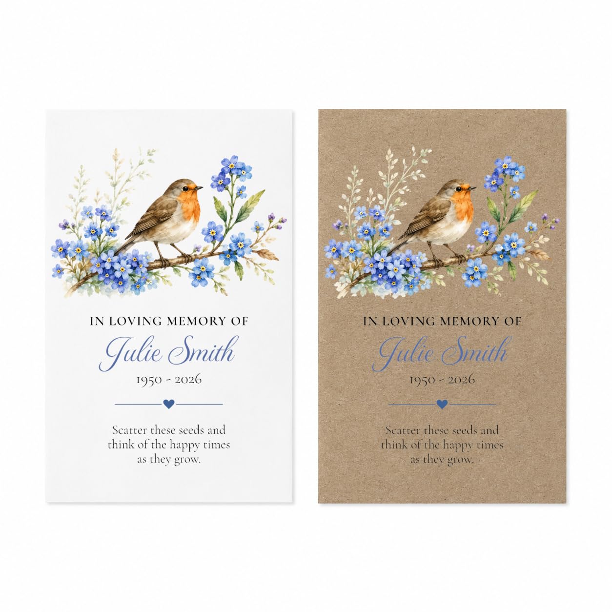 Personalised Remembrance Forget Me Not Funeral Favours - Handmade Keepsake | Pack of 10 (Robin)