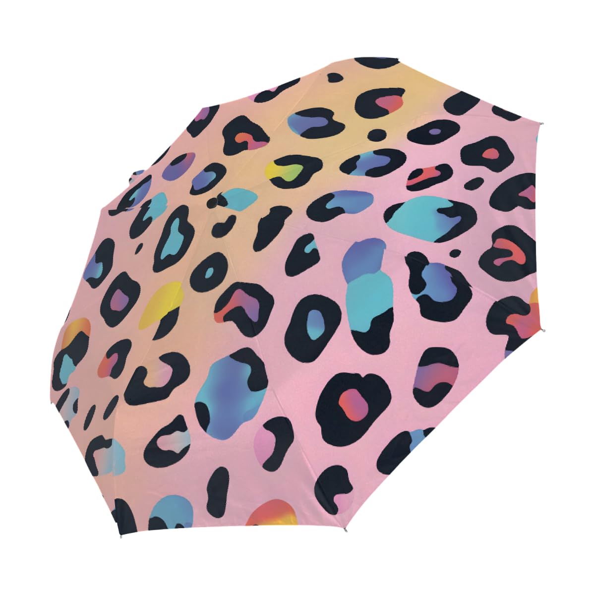 Ombrello pieghevole con stampa leopardata colorato ombrello da viaggio compatto antivento impermeabile con protezione UV rivestimento nero leggero 8 coste portatile per pioggia sole